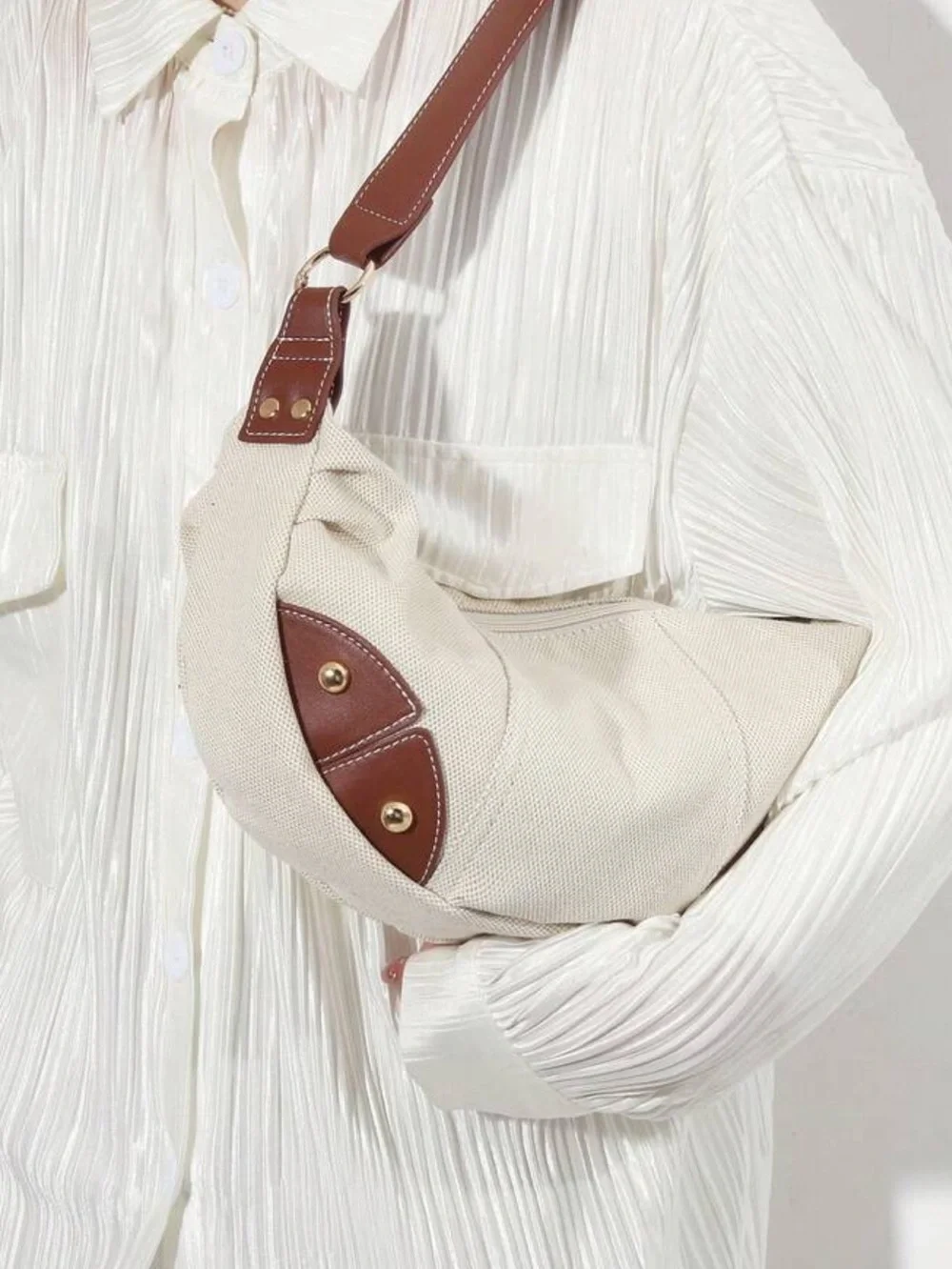 Cream Hobo Bag with Brown Trim